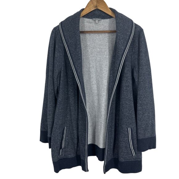 T By Talbots Womens Open Front Cardigan Sweater With Pockets Striped Trim Sz 1X - Picture 1 of 9